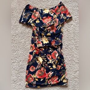 Navy Floral Maternity Off -Shoulder Women’s Dress | Hello MIZ